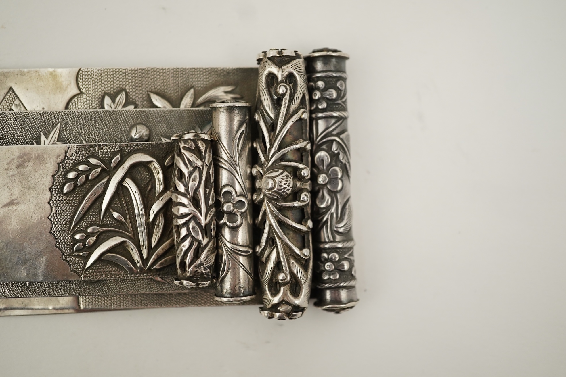Four Chinese silver hair ornaments, bian fang, late 19th century